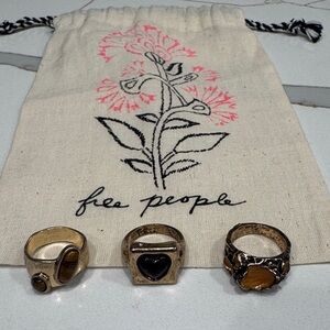 Free People Gold Ring Trio with Ruby red and Brown stones
